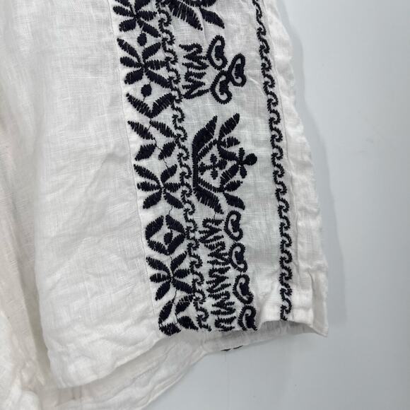 Johnny Was Linen Embroidered Blue White Boho Bermuda Shorts Coastal Beach Large - Picture 3 of 9